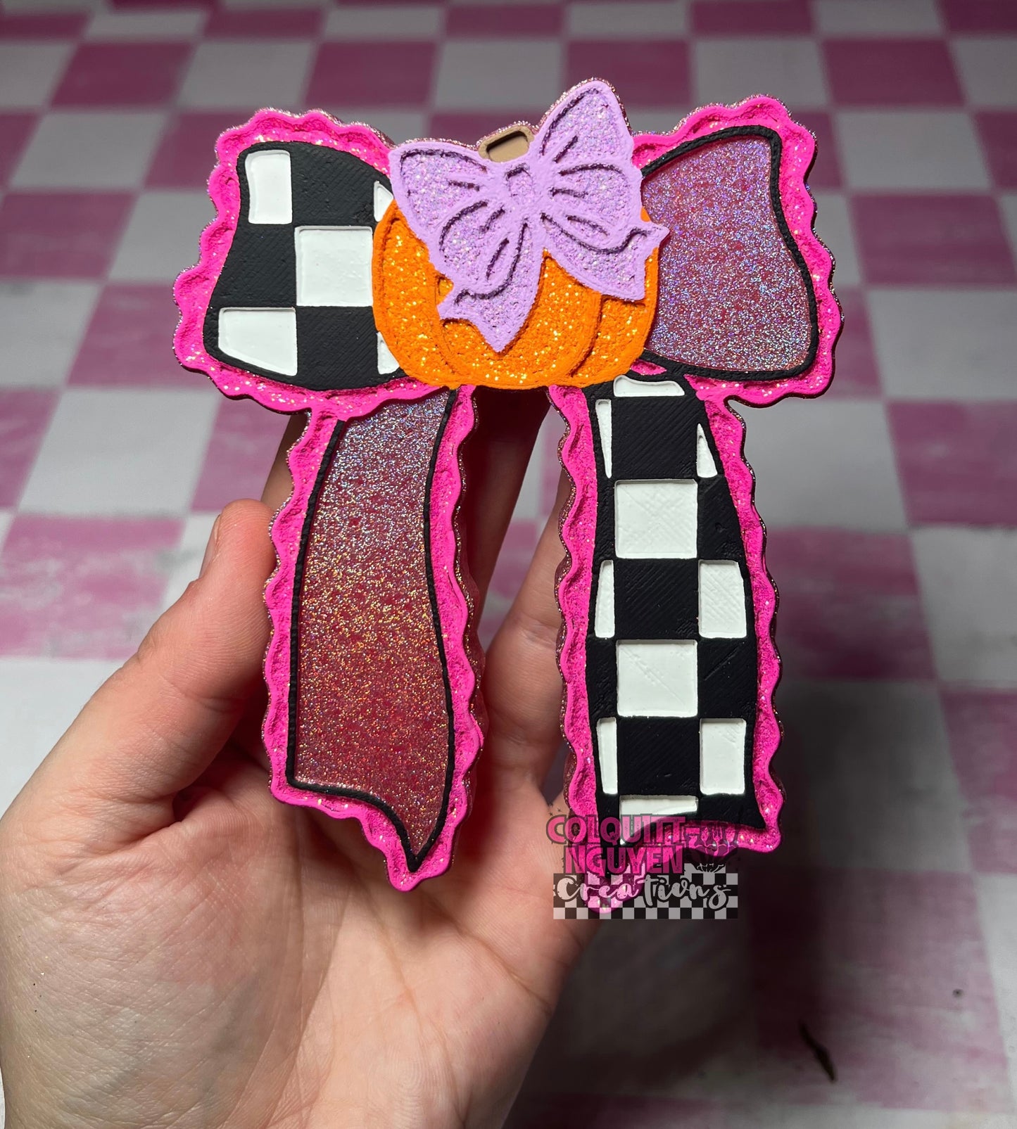 Checkered Pumpkin Bow