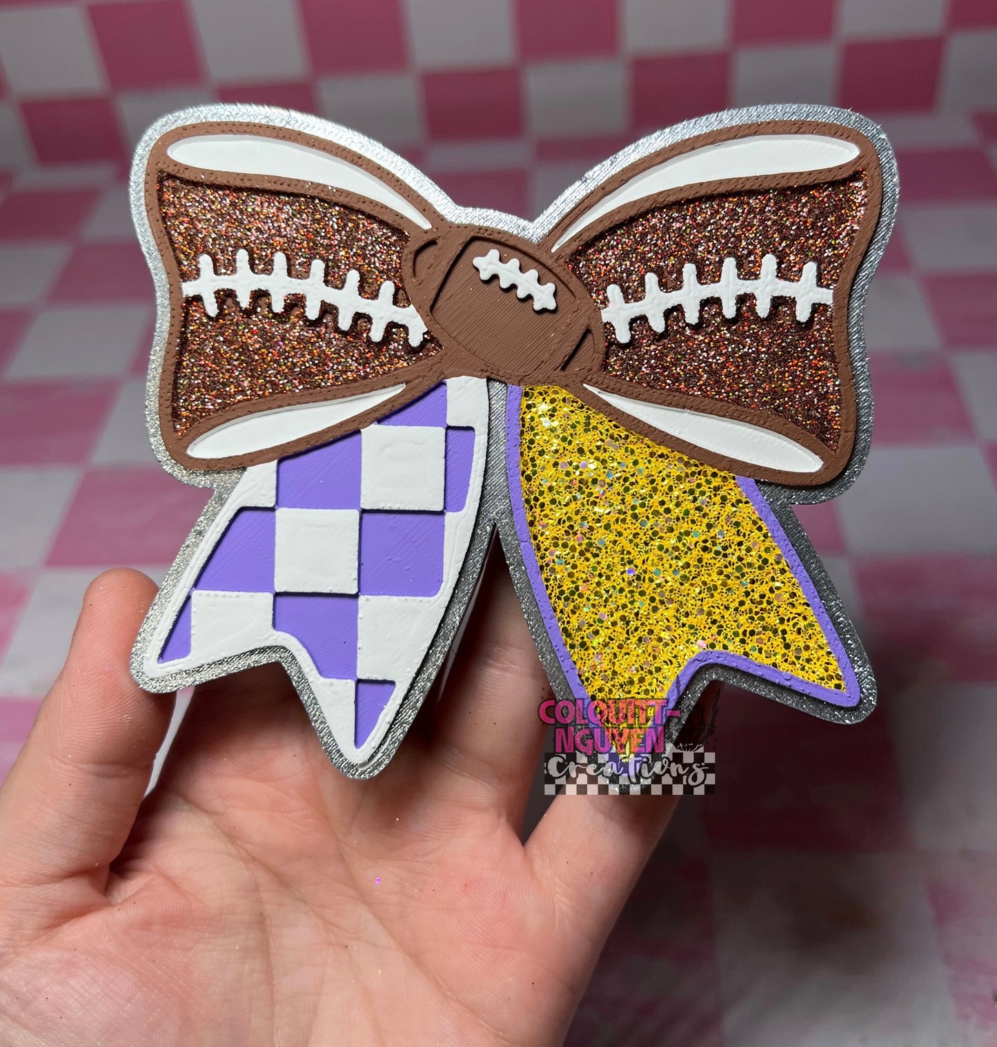 Checkered Football Bow