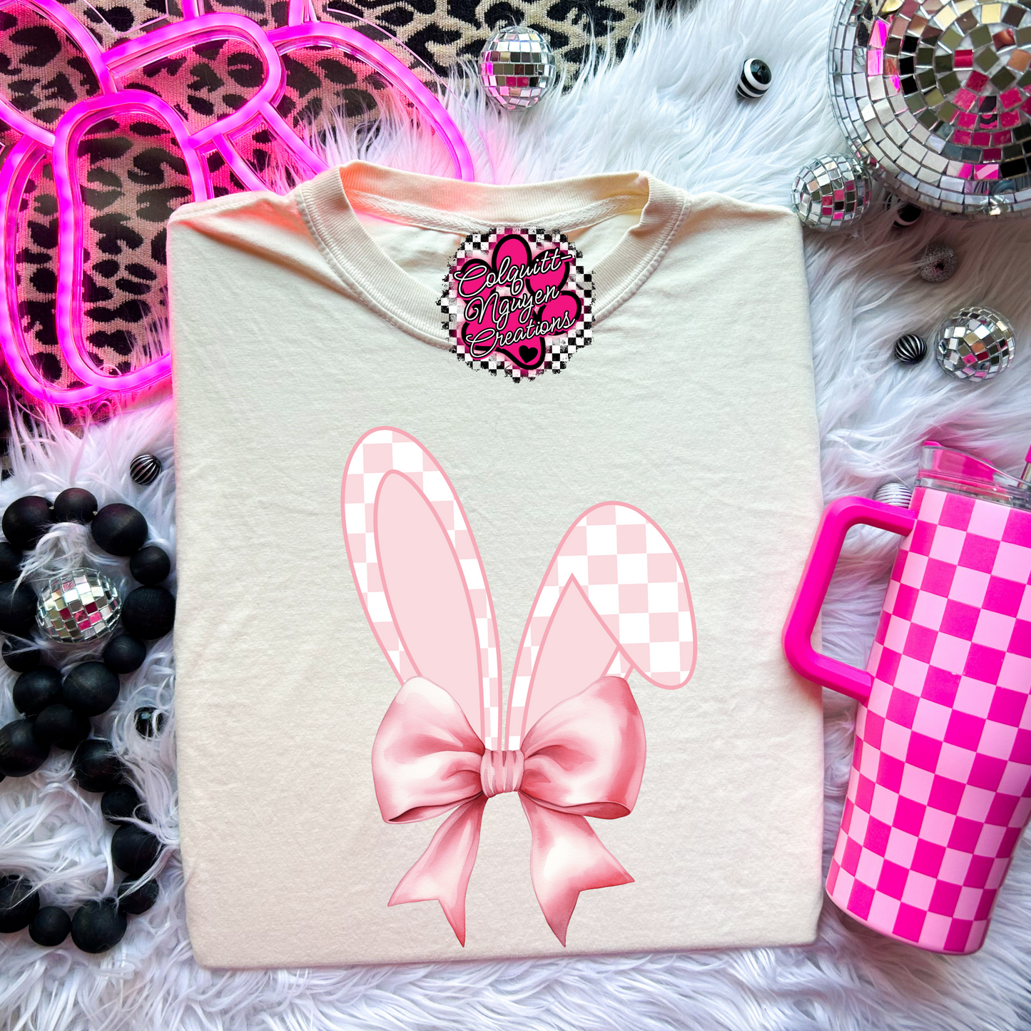 Checkered Bunny Ears With Bow