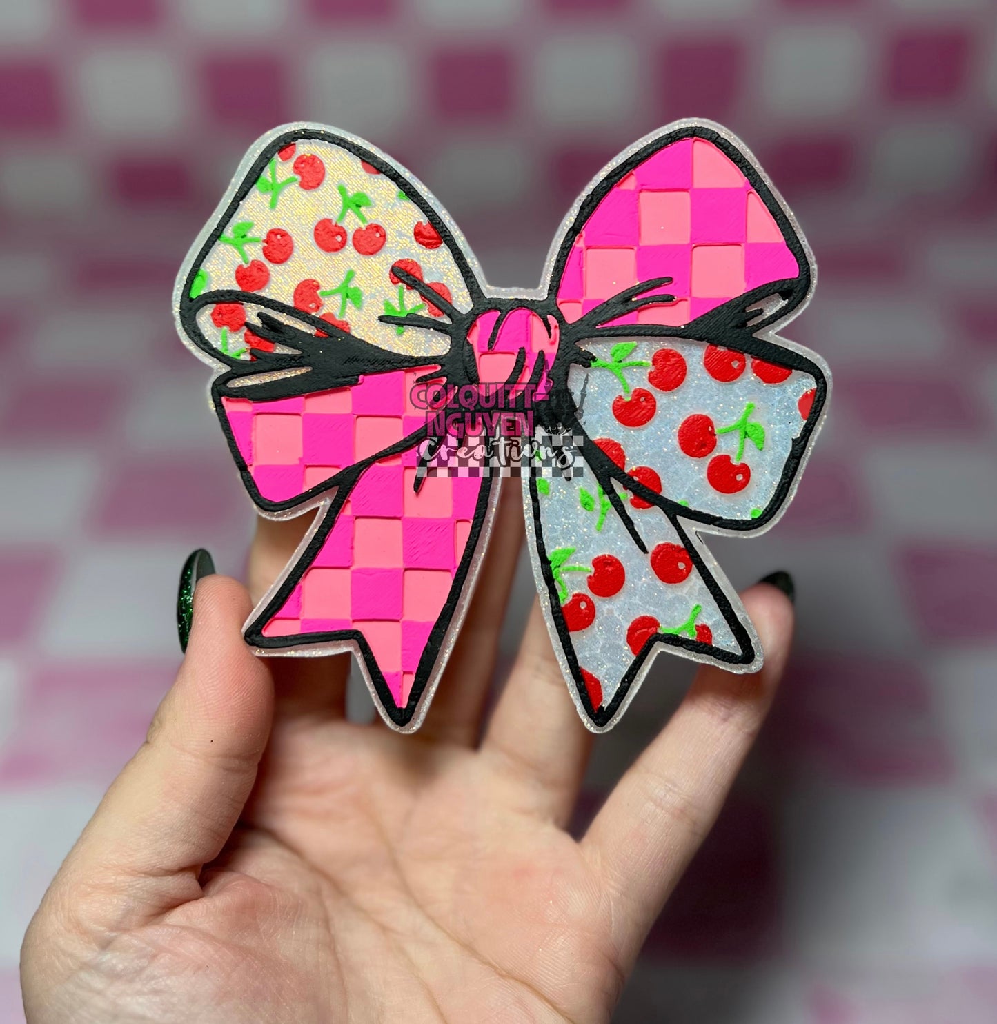 Checkered Cherry Bow