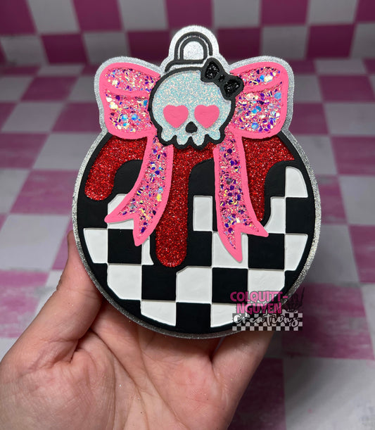 Checkered Skull Ornament
