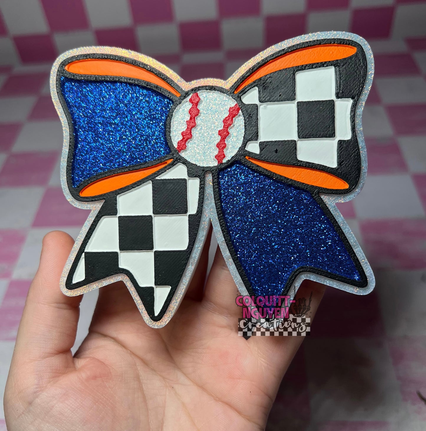 Checkered Baseball Bow