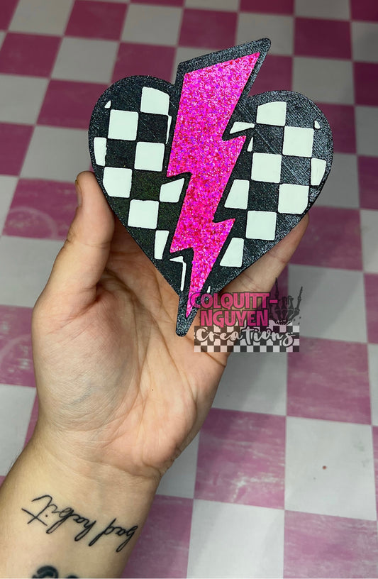 Checkered Heart With Lightning Bolt