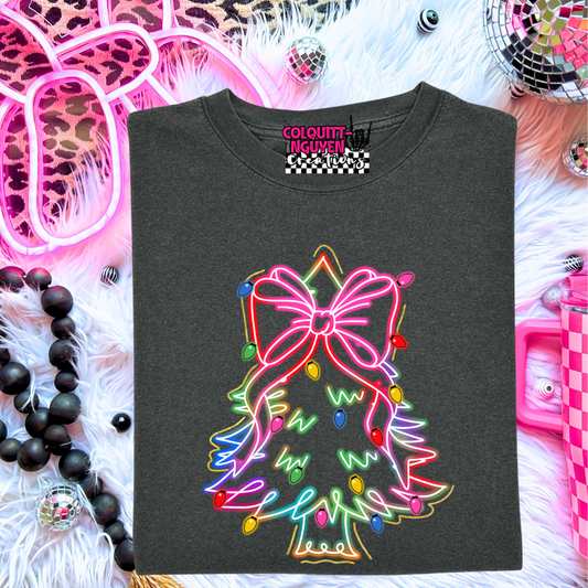 Neon Christmas Tree With Bow