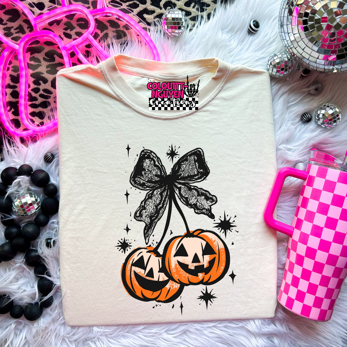 Pumpkin Cherries With Lace Bow