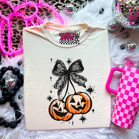 Pumpkin Cherries With Lace Bow